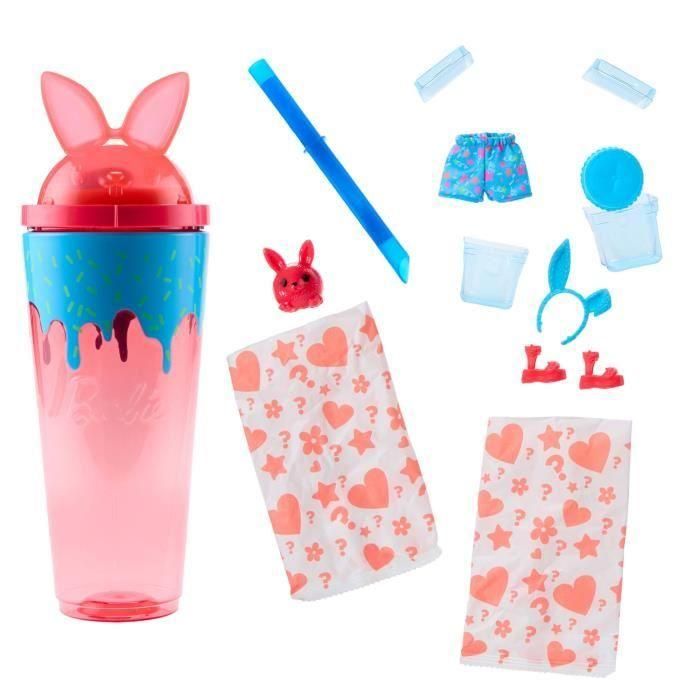 Barbie Jcn87 Muñeca Pop Reveal Colección Batidos Fiesta de Animales Conejito Brillante con 8 Sorpresas, Slime y Pelo Largo Rosa y Rojo 2