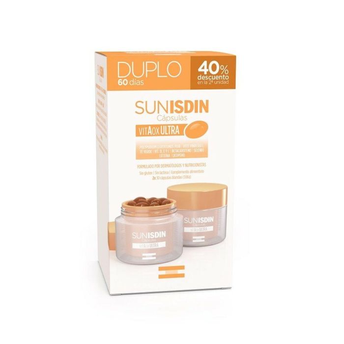 Isdin SUNISDIN Oral Cápsulas Duplo Preparación Solar Antioxidante con Vitaminas C y E, VitAox Ultra 2 x 30 Cápsulas
