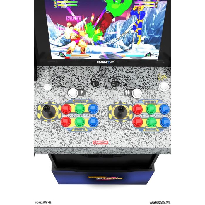 Arcade1Up Máquina Recreativa Marvel vs Capcom II con Elevador, 8 Juegos Clásicos y 56 Personajes, Juego Online WiFi 3