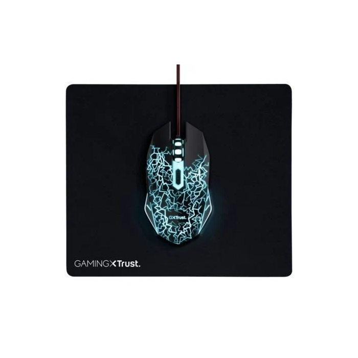 Trust Gaming 24752 Pack Gaming Ratón Óptico 4000 PPP + Alfombrilla de Tejido Suave para Precisión Óptima y Control Suave