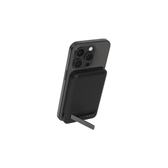 Belkin BPD006BTBK Power Bank 5K con Kickstand, Carga Inalámbrica Qi2 y Compatible MagSafe, 15W, USB-C, Negro