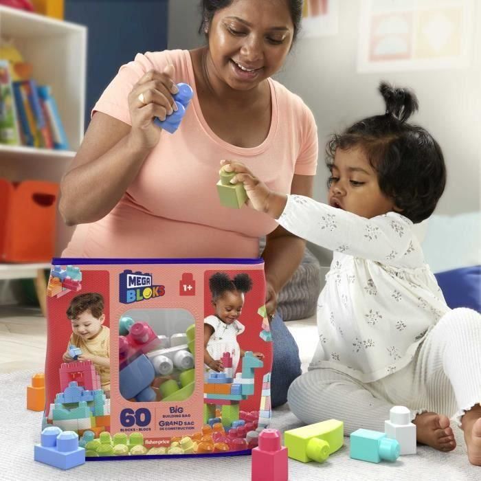 Mattel Mega Bloks Bolsa de Construcción Rosa 60 Piezas | Juguete de Bloques para Bebés desde 7 Meses 4