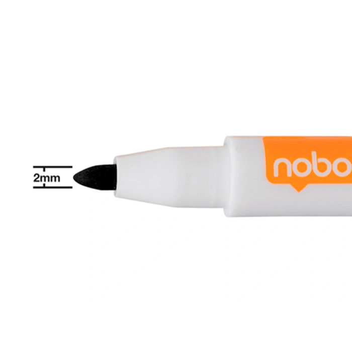 Nobo Rotuladores para Pizarra Blanca, Punta Redonda 2 mm, Borrador Integrado, Color Negro, Pack 6 Unidades 1