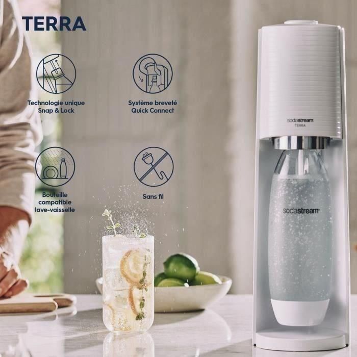 SODASTREAM TERRABILV - Máquina TERRA Blanca Pack 2 botellas LV + 1 cilindro de intercambio CQC 3