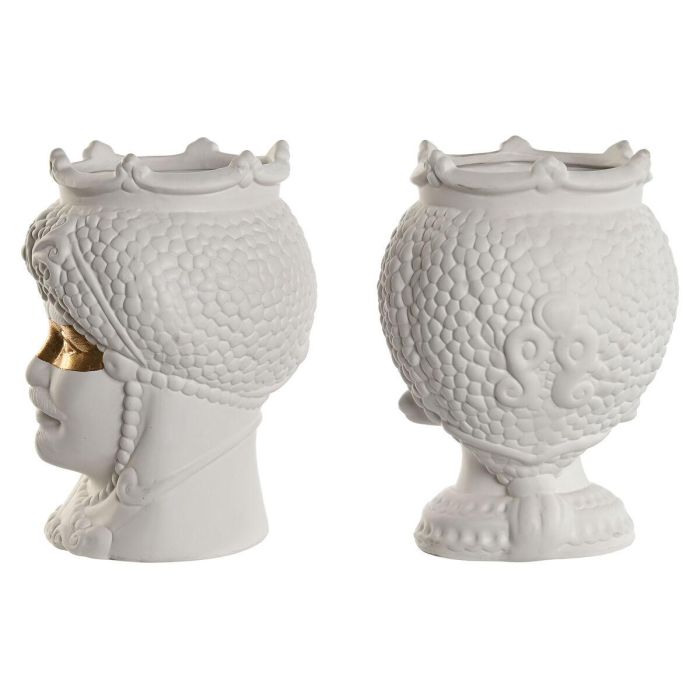 Macetero Mediterraneo DKD Home Decor Blanco Dorado 15 x 26.5 x 15 cm (2 Unidades) 3 Macetero Mediterraneo DKD Home Decor Blanco Dorado 15 x 26.5 x 15 cm (2 Unidades) 3