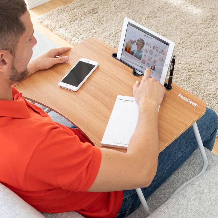 Pack Mesa Plegable Auxiliar Multiuso y Almohada de Lectura con Apoyabrazos InnovaGoods 5