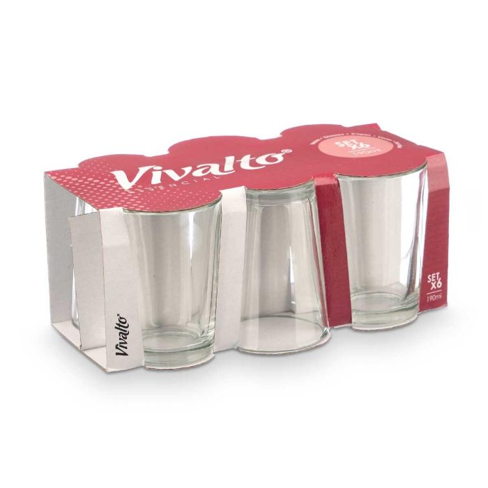 Vivalto Set 6 Vasos Lisos de Vidrio Transparente 190 ml, Apto Lavavajillas, Diam. 6.8 x 9.8 cm (8 Unidades) 2 Vivalto Set 6 Vasos Lisos de Vidrio Transparente 190 ml, Apto Lavavajillas, Diam. 6.8 x 9.8 cm (8 Unidades) 2