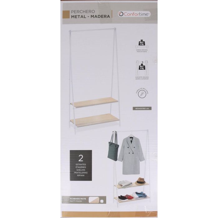 Perchero de Metal y Madera, 2 Niveles, Blanco - Confortime (2 Unidades) 4 Perchero de Metal y Madera, 2 Niveles, Blanco - Confortime (2 Unidades) 4
