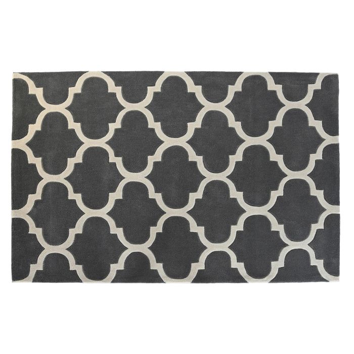DKD Home Decor Alfombra Árabe Étnica Gris Crema 100% Poliéster 180x120 cm 1800 gsm