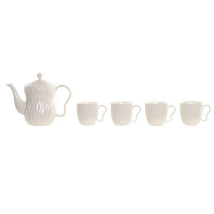 DKD Home Decor Set de 6 Piezas Pengjia 25 Tazas de Porcelana y Bambú Blanco/Marrón Oscuro 23x19x28 cm 3