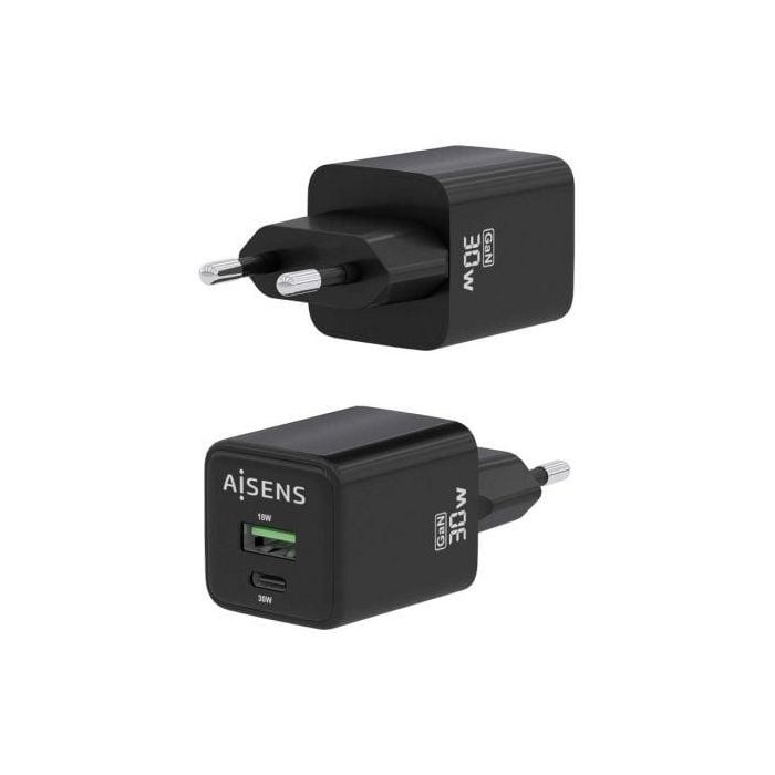 AISENS - CARGADOR GaN 30W, 1xUSB-C PD3.0 QC4.0, 1xUSB-A QC3.0, NEGRO 1 AISENS - CARGADOR GaN 30W, 1xUSB-C PD3.0 QC4.0, 1xUSB-A QC3.0, NEGRO 1