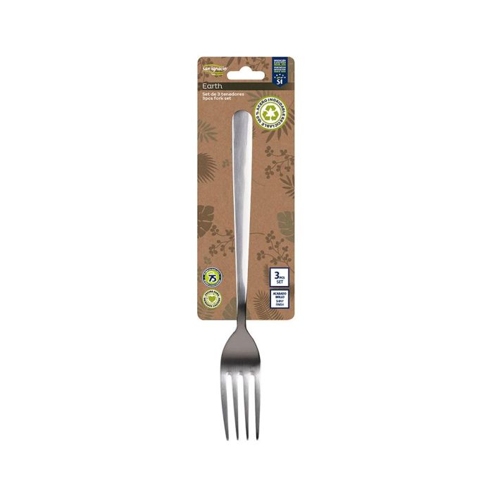 Set 3 unid. tenedor acero inoxidable reciclado brillo earth sg7776 san ignacio 1