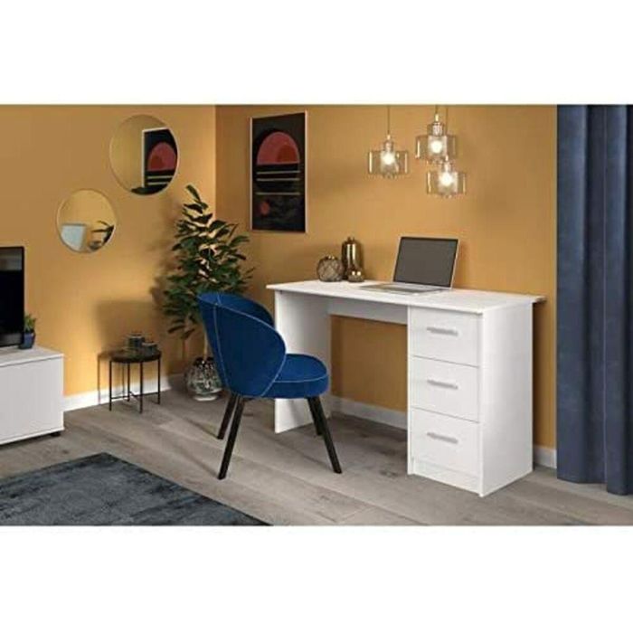 ESSENTIELLE Escritorio con 3 cajones - Decoración blanca - L 121.2 x P 74.3 x H 55 cm 1