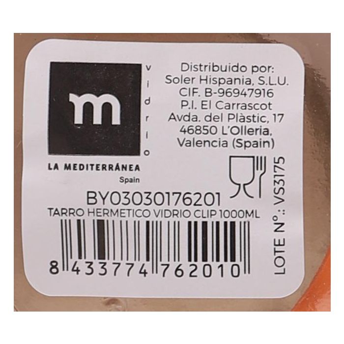 La Mediterranea Tarro Hermetico Vidrio Clip 1000 ml con Medidas 13x9x16 cm 15