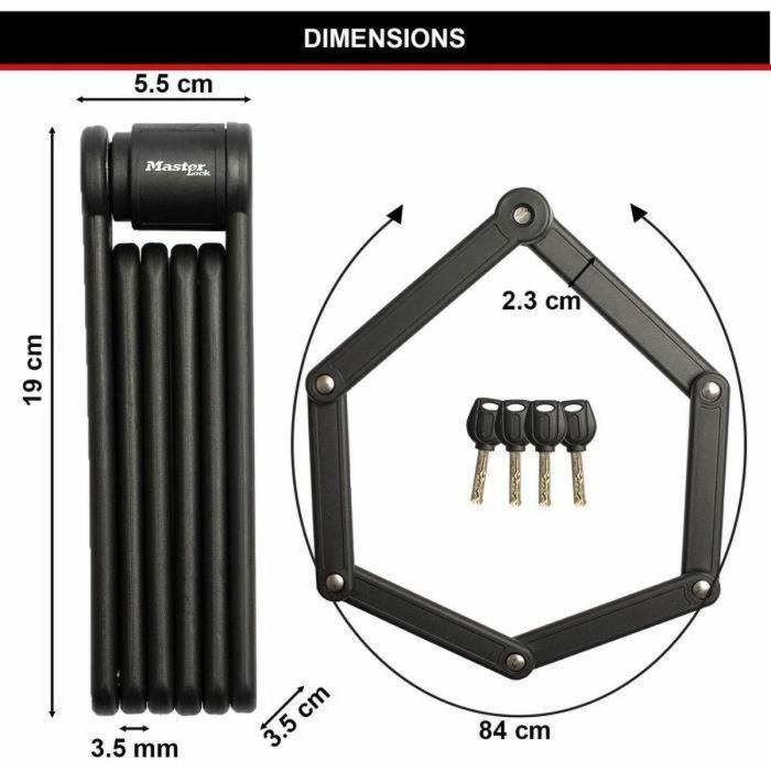 Master Lock 8335EURDPRO Candado de seguridad plegable para bicicleta, fabricado en acero endurecido, con 4 llaves y soporte incluido 2 Master Lock 8335EURDPRO Candado de seguridad plegable para bicicleta, fabricado en acero endurecido, con 4 llaves y soporte incluido 2