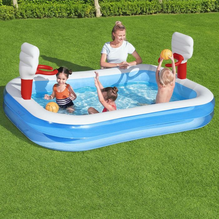 Bestway Piscina Hinchable Infantil Juego Basket 251x168x102 cm +3 Años Jardin 54122 1