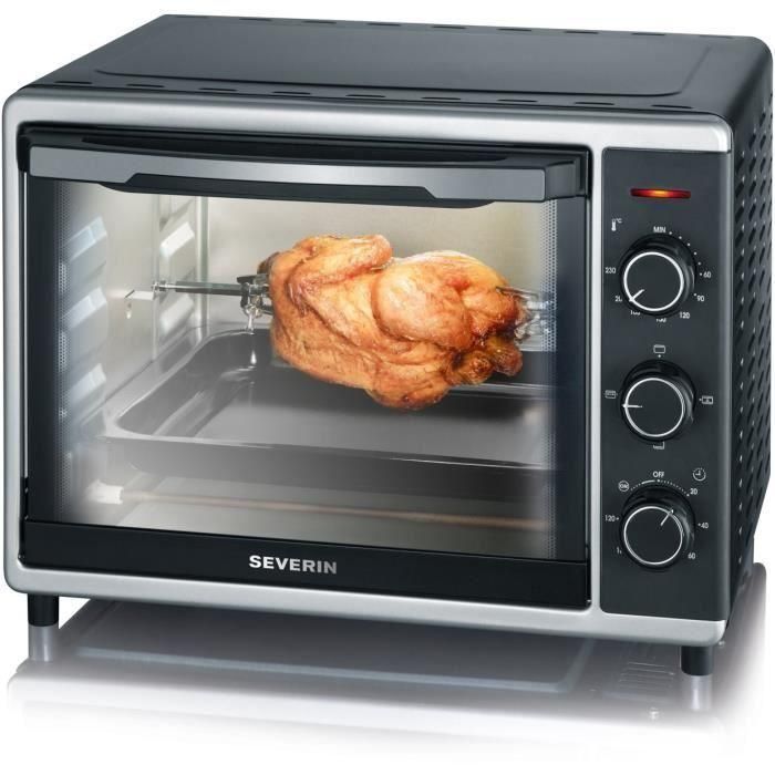 SEVERIN TO2056 - Mini horno - 30 L - 1600 W - Aire caliente - Negro y plata