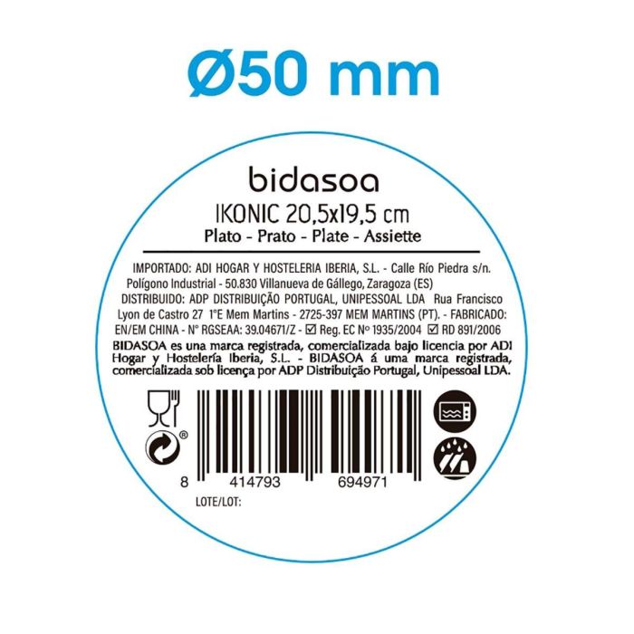 Plato Sopa Cerámico Ikonic Bidasoa 20,5x19,5 cm (6 Unidades)