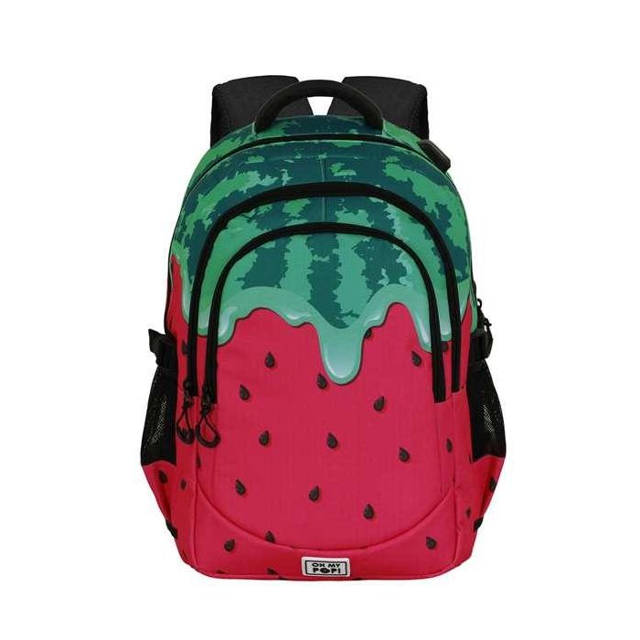 Karactermania OMP! Run. Plus FAN Melty Melo Mochila Verde 44x34x21 cm con Gran Capacidad, 3 Compartimentos, Bolsillo para Portátil y Puerto USB 2