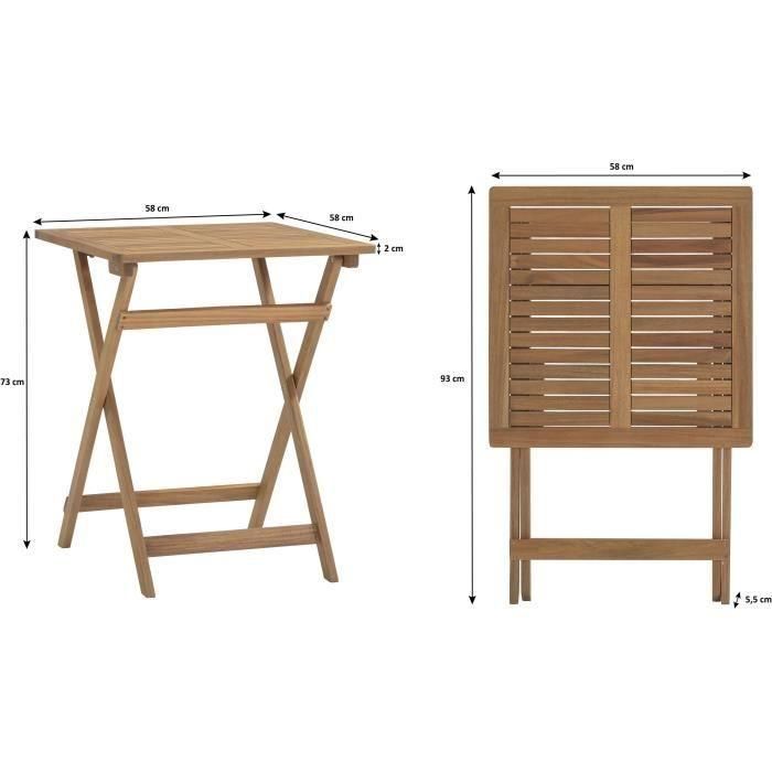 Conjunto de bistró plegable de madera de acacia FSC con tejido de cuerda beige - 2 personas - MAKENA 5 Conjunto de bistró plegable de madera de acacia FSC con tejido de cuerda beige - 2 personas - MAKENA 5