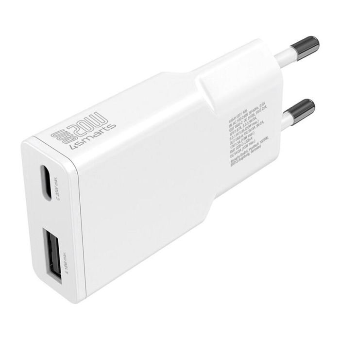 4smarts Cargador PDPlug Duos Slim 20W GaN USB-C/A+USB-C Cable Blanco 541509 1
