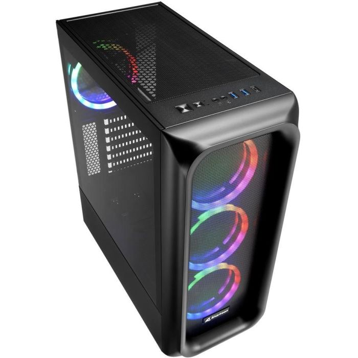 Sharkoon TK5M RGB Caja ATX Negra con 4 Ventiladores LED RGB 120mm, Panel Frontal Rejilla y Lateral de Cristal Templado, USB-C 2 Sharkoon TK5M RGB Caja ATX Negra con 4 Ventiladores LED RGB 120mm, Panel Frontal Rejilla y Lateral de Cristal Templado, USB-C 2