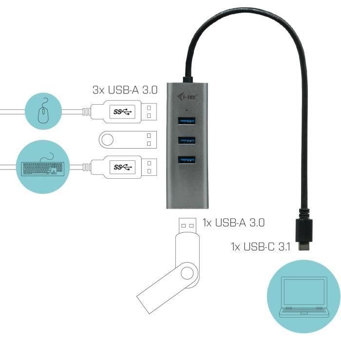 Hub USB i-Tec C31HUBMETAL403 USB x 4 Gris 2 Hub USB i-Tec C31HUBMETAL403 USB x 4 Gris 2