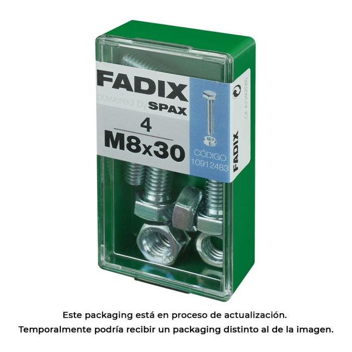 Caja s 4 unid. tornillo metrica cab hex+tuerca cinc m 8x30mm fadix