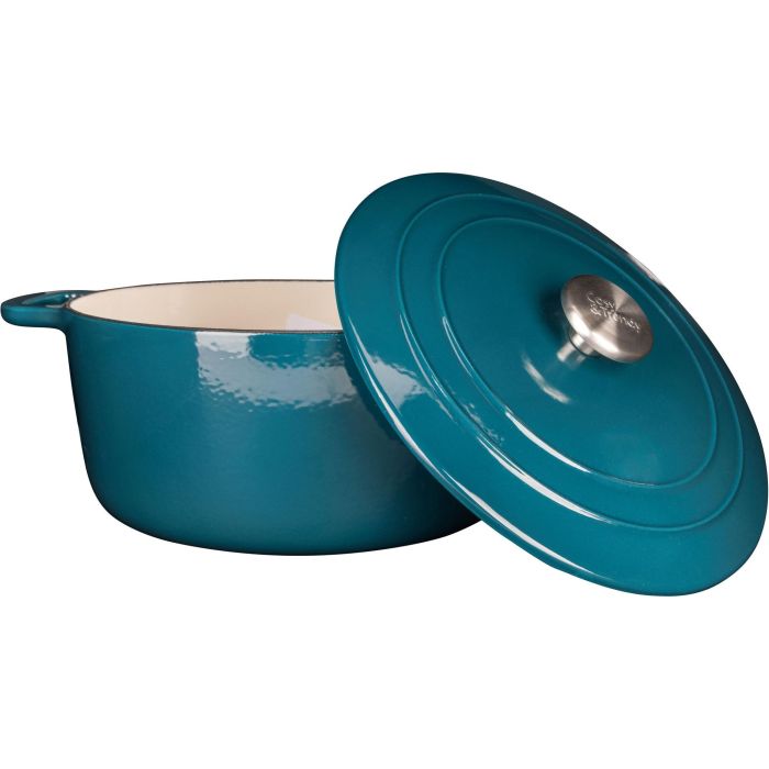 Cacerola con tapa - ACOGEDORA Y MODERNA - FONTESTIC - Hierro fundido esmaltado - Ø28 cm - 6,15 L - Apta para todo tipo de cocinas, incluida la de inducción - Azul 1
