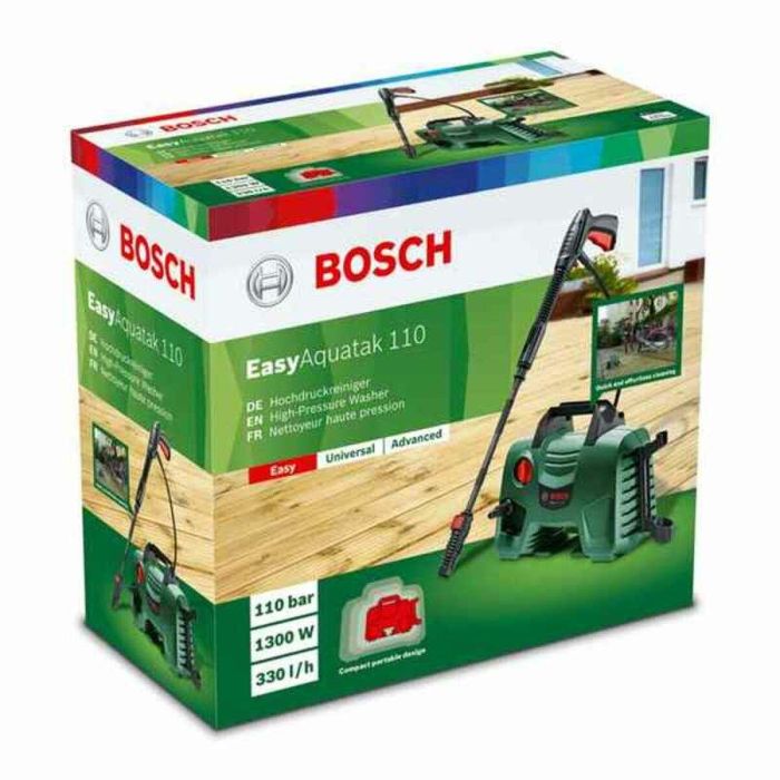 Bosch EasyAquatak 110 Lavadora de alta presión 1300W, 110 bar, 330 L/h, Bomba de aluminio, Manguera 3m, 2 Boquillas + Detergente 1 Bosch EasyAquatak 110 Lavadora de alta presión 1300W, 110 bar, 330 L/h, Bomba de aluminio, Manguera 3m, 2 Boquillas + Detergente 1