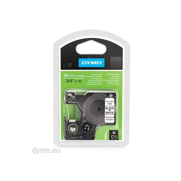 Dymo Cinta Térmica D1 16960 Etiquetas Estándar Negro Sobre Blanco 19mm x 5.5M Poliester Autoadhesiva Permanente Rotuladora Labelmanager