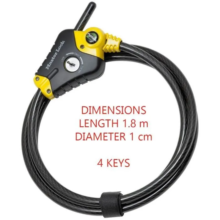 Master Lock 8433EURD Dispositivo Antirrobo, Acero Trenzado Regulable 30cm-1.8m, Negro 2 Master Lock 8433EURD Dispositivo Antirrobo, Acero Trenzado Regulable 30cm-1.8m, Negro 2