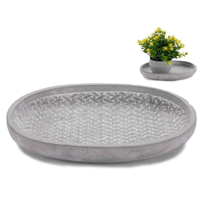 Ibergarden Plato de Cemento con Relieve Mimbre Oval, 28x23x4 cm, Gris (Set de 6)