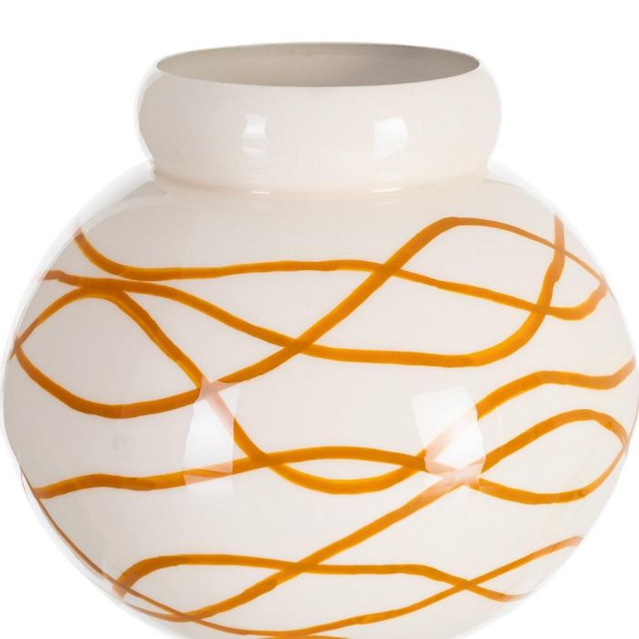 Jarrón Blanco-Mostaza Metal Decoración 16 X 16 X 18 cm