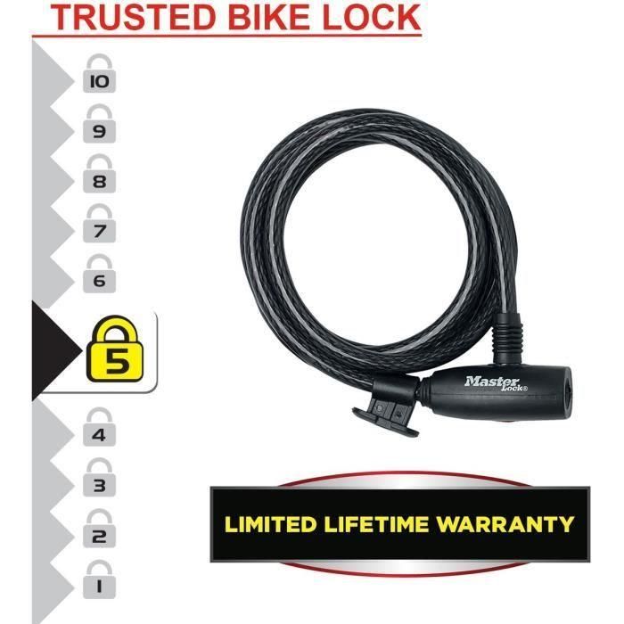 MASTER LOCK Cable antirrobo para bicicletas [Cable de 1,8 m] [Llave] [Exterior] [Soporte de montaje para bicicletas] 8232EURDPRO 2