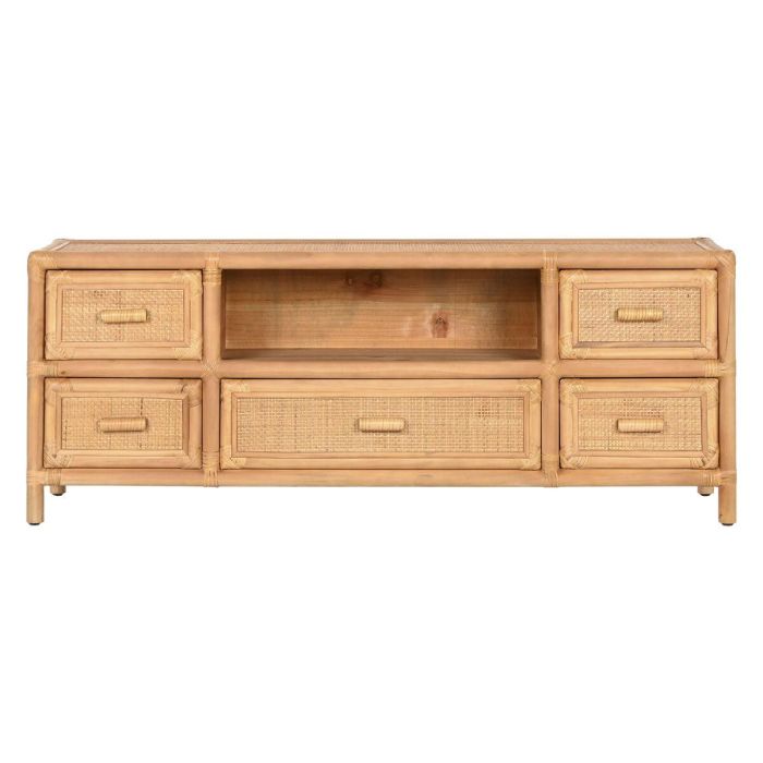 DKD Home Decor Mueble para TV Tropical de Abeto y Ratán Marrón Claro Acabado Natural con 5 Cajones y 1 Estantería 120x30x45 cm 1 DKD Home Decor Mueble para TV Tropical de Abeto y Ratán Marrón Claro Acabado Natural con 5 Cajones y 1 Estantería 120x30x45 cm 1