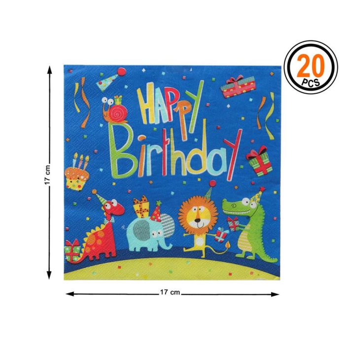 Set de 20 Servilletas de Papel Animales Felices 17x17 cm - Decoración
