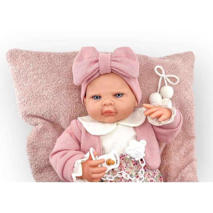 Reborn chaqueta rosa palo y pololo flores mecanismo besistos y almohada rosa maquillaje: 18501-24 50 cm 1 Reborn chaqueta rosa palo y pololo flores mecanismo besistos y almohada rosa maquillaje: 18501-24 50 cm 1
