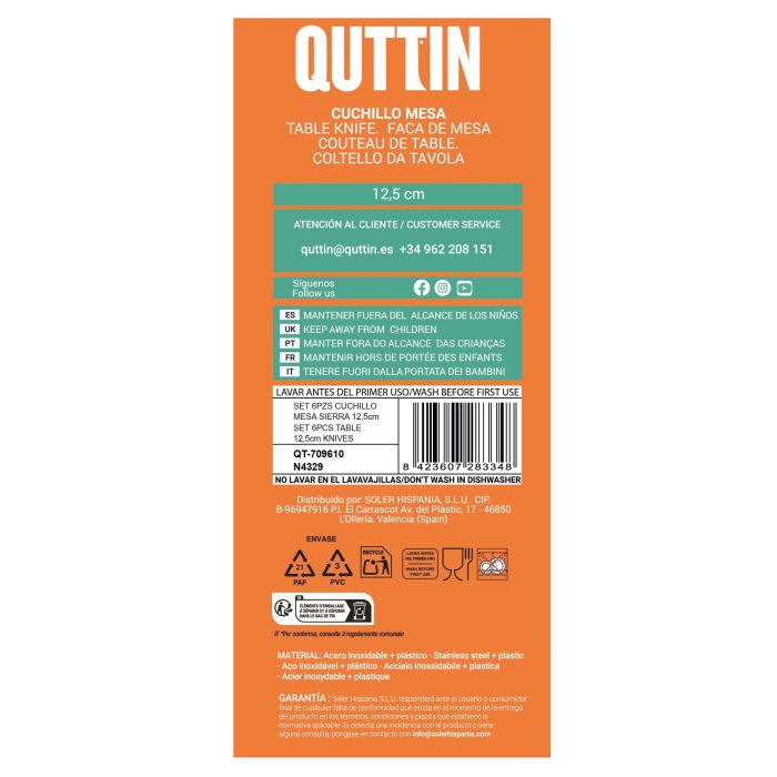 Quttin Set 6 Cuchillos de Mesa Yvory 12.5 cm (12 Cajas) 6