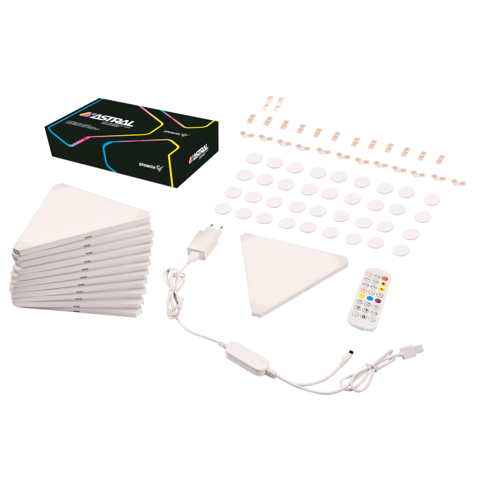 Phoenix Technologies Astral Kit De Iluminación Modular RGB, WiFi, Paneles Triangulares, Control por App Phoenix Technologies Astral Kit De Iluminación Modular RGB, WiFi, Paneles Triangulares, Control por App