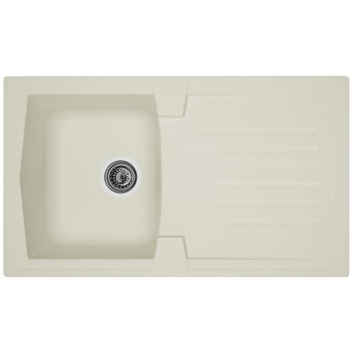 Stradour Fregadero de Cocina Empotrado 1 Seno 1 Escurridor Reversible Resina SMC Acabado Arena Blanco 86x50 cm Desagüe Manual Ø 90mm