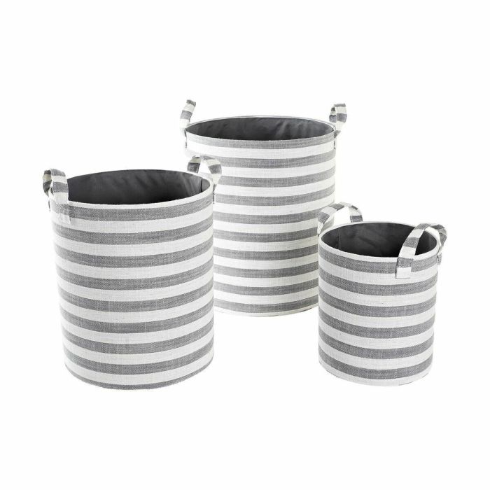 Cesta Basicos DKD Home Decor Gris Blanco 35 x 40 x 35 cm Set de 3