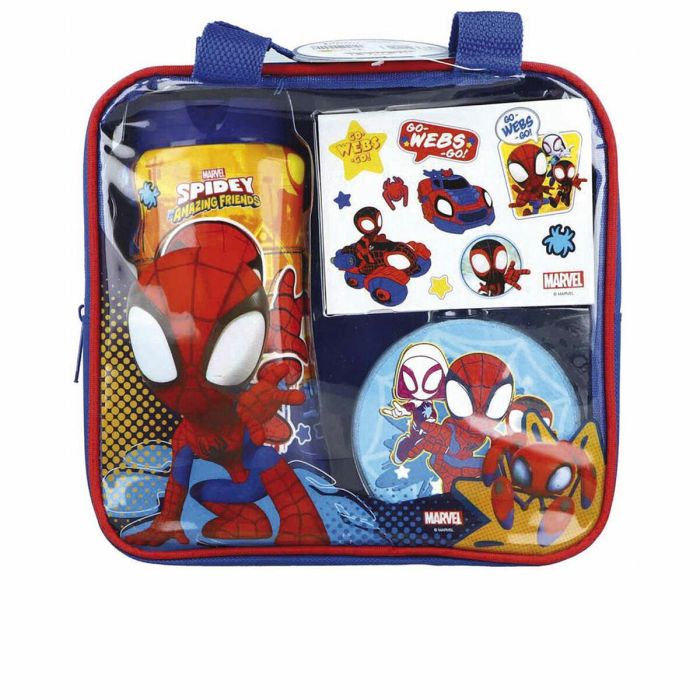 Marvel Spiderman Estuche Regalo Gel de Ducha 300ml con Hoja de Tatuajes, Esponja y Bolsa, Set 4 Piezas para Niños