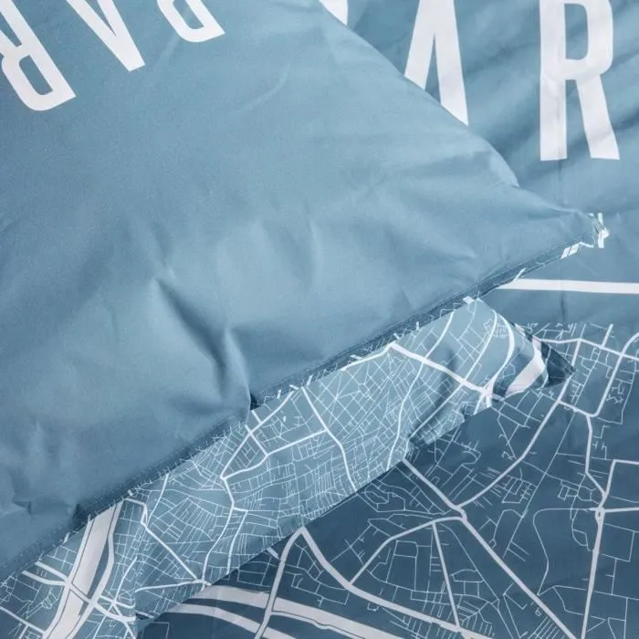 Today JAVA Juego de cama para 2 personas - Algodón Estampado París - Azul - 240x220 cm 1