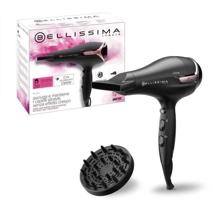 Secador de pelo - Bellissima - Ionic S9 2300W - Para cabello liso y ondulado - 2 velocidades 3 temperaturas - Difusor concentrador 1