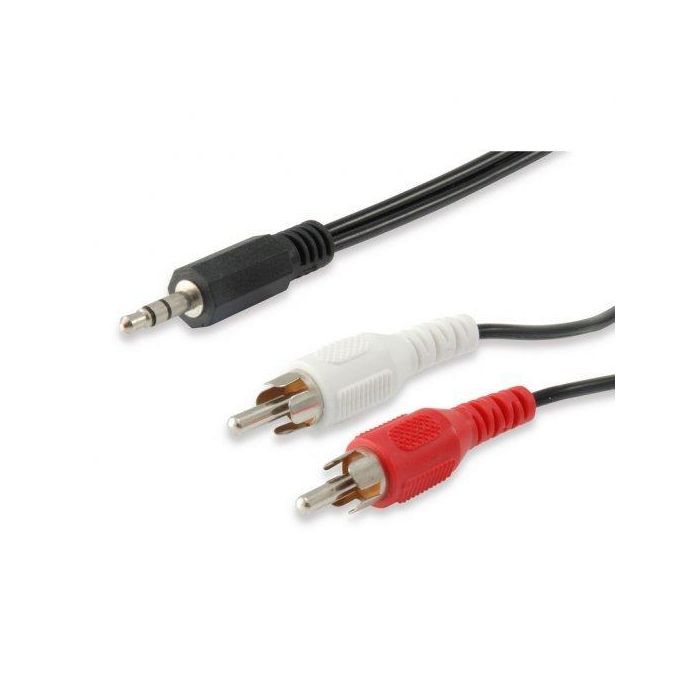 Equip Cable de Sonido Mini Jack 3.5mm Macho a 2 RCA Macho 2.5 Metros Negro Contactos Níquel, Chaqueta PVC