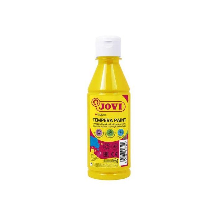 Jovi Témpera Líquida Amarillo 250 ml, Base Agua, Secado Rápido, Alto Poder Cubriente, Fácil Lavar, Sin Gluten, Sin Alérgenos