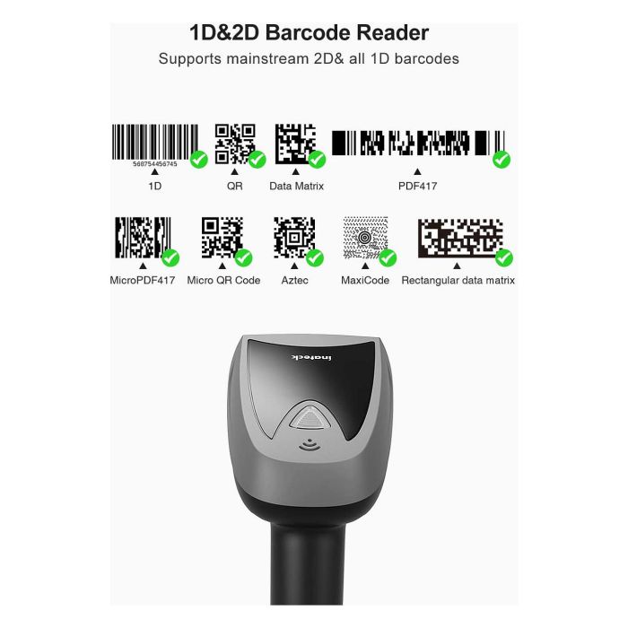 Inateck BCST-52 Lector de Códigos de Barras Portátil 1D/2D, Bluetooth/USB, Negro