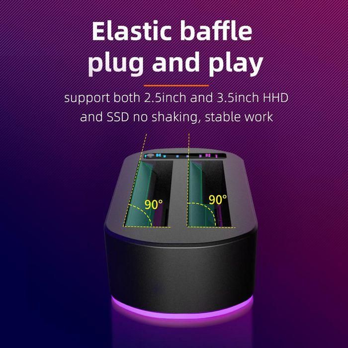 CoreParts Base Docking USB 3.0 Dual Bahía HDD/SSD SATA 2.5" 3.5" con Clonador Offline RGB Gaming 5Gbps - Expansión 36TB 4