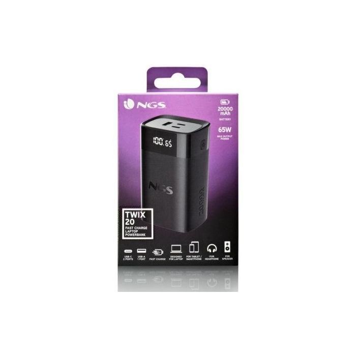 NGS TWIX20 Powerbank 20000mAh 65W Carga Rápida Compatible con Portátiles Negra 3